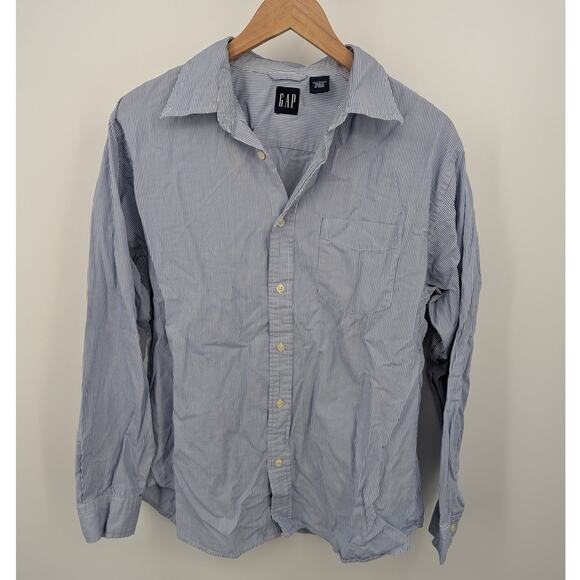 100 Cotton Blue White Striped Button Down Preppy 80s Office Heritage Coastal - Picture 1 of 4